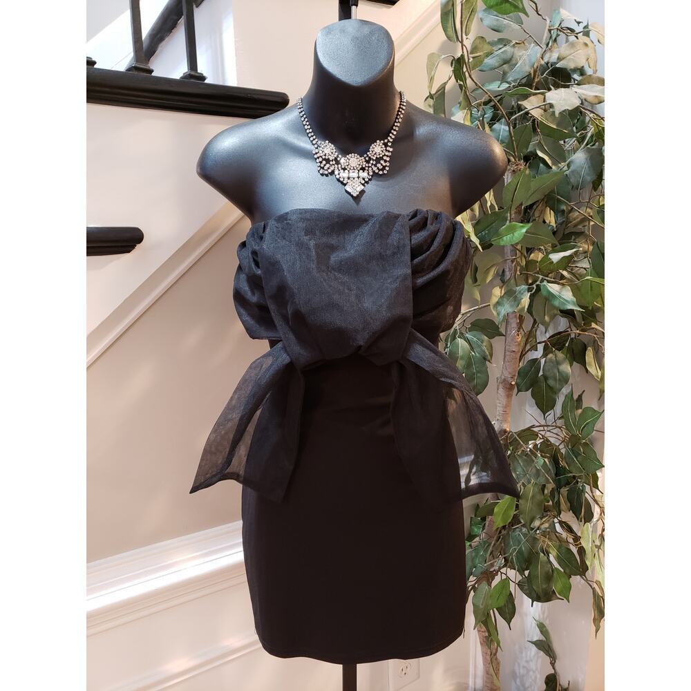 American Threads Dress Women Medium Black Strapless Mini Bow Party Cocktail